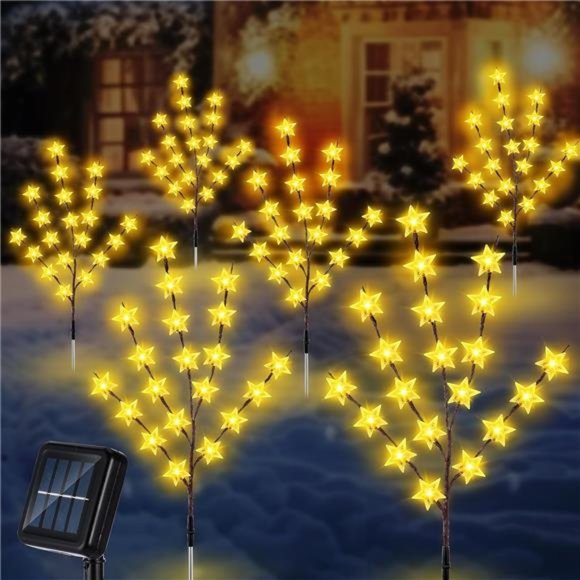 6 Pack Solar Christmas Star BranchesOutdoor 120 LED 8 Modes Waterproof